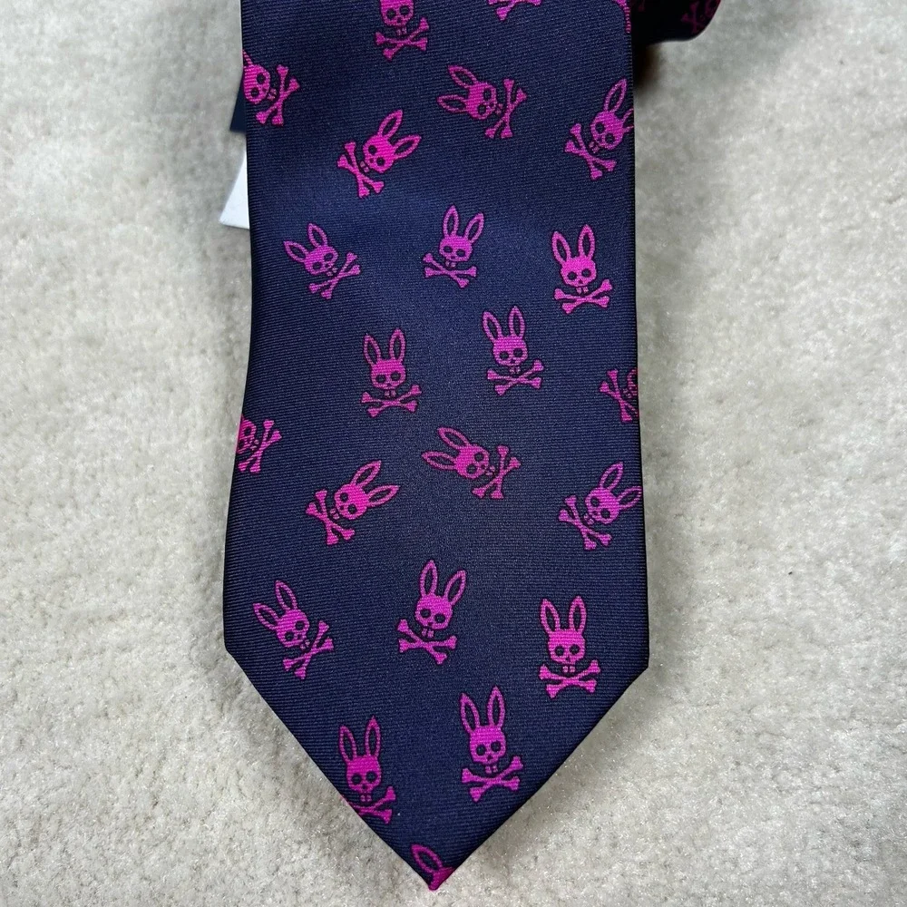 Psycho Bunny Men's 100% Silk Tie Logo All Over Print 58x3 Slim Woven